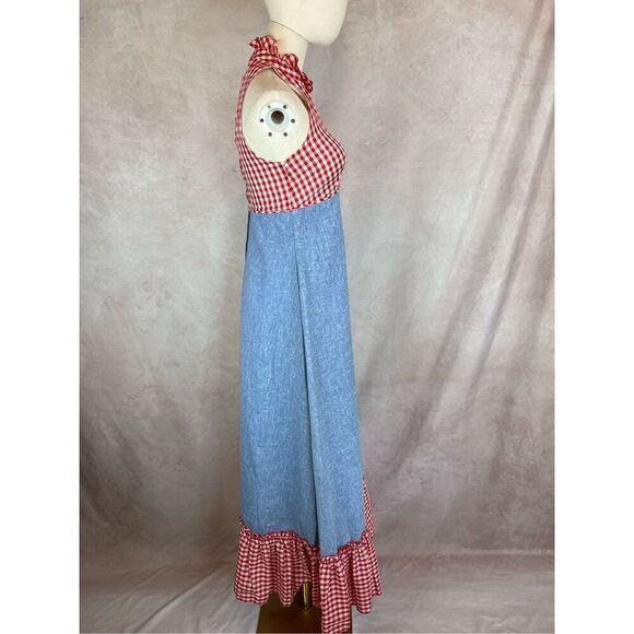 Vintage 1970s Gingham Maxi Dress Mod MCM - Picture 3 of 8